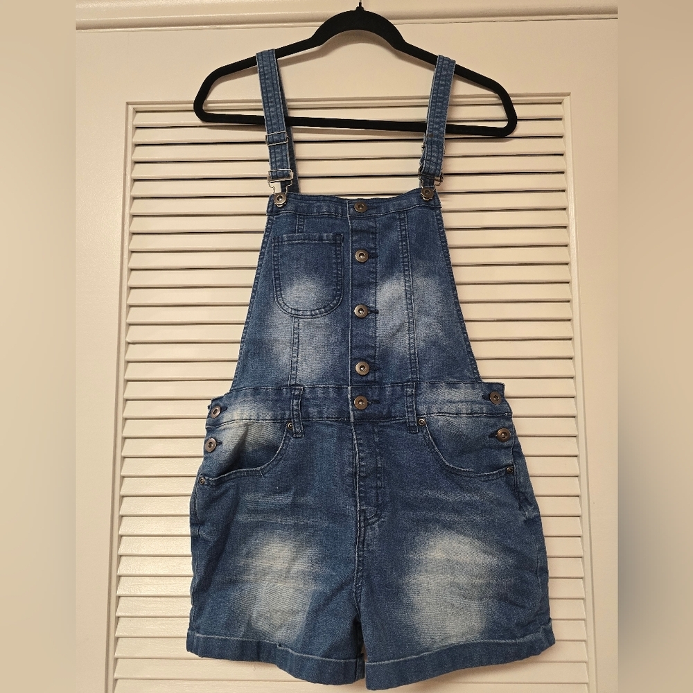 Timing - Denim Overall Shorts Romper With Pockets
